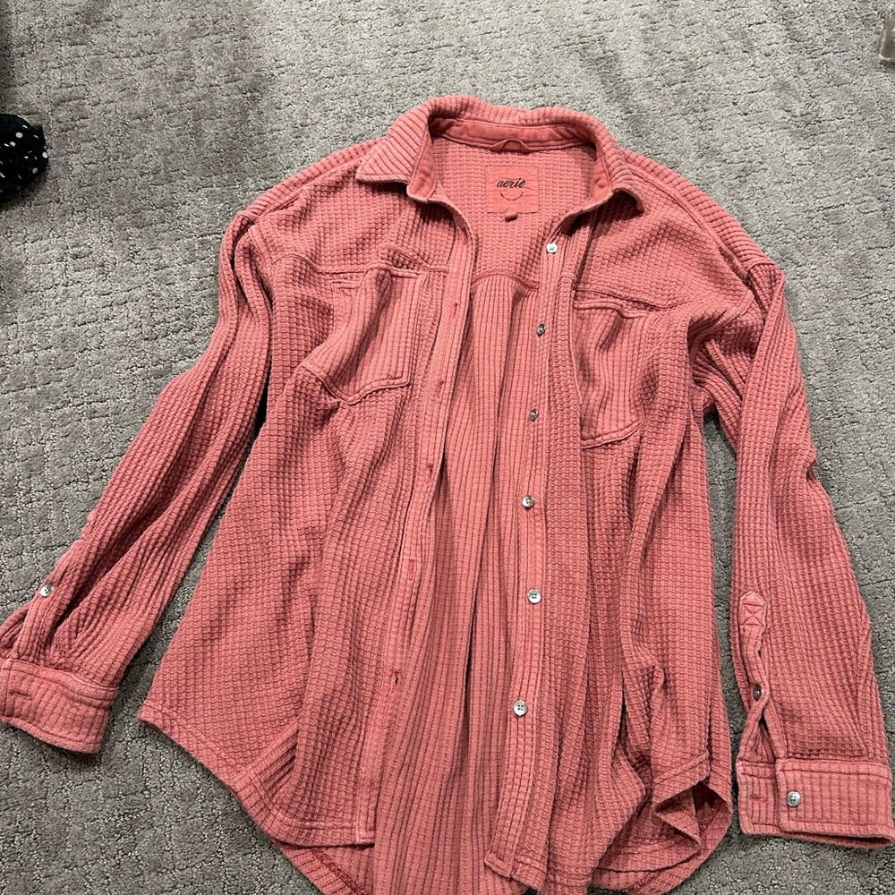 Aerie lumber Jane Waffle Knit Button-Up